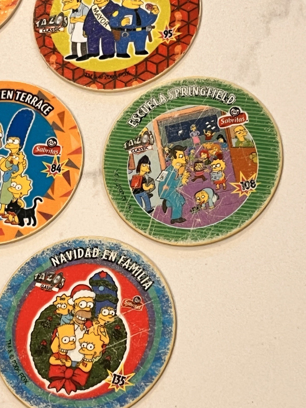 Rare Lot Of 12 Sabritos Mexico THE SIMPSONS Tazos Taso Pogs BART Marge Apu Lisa