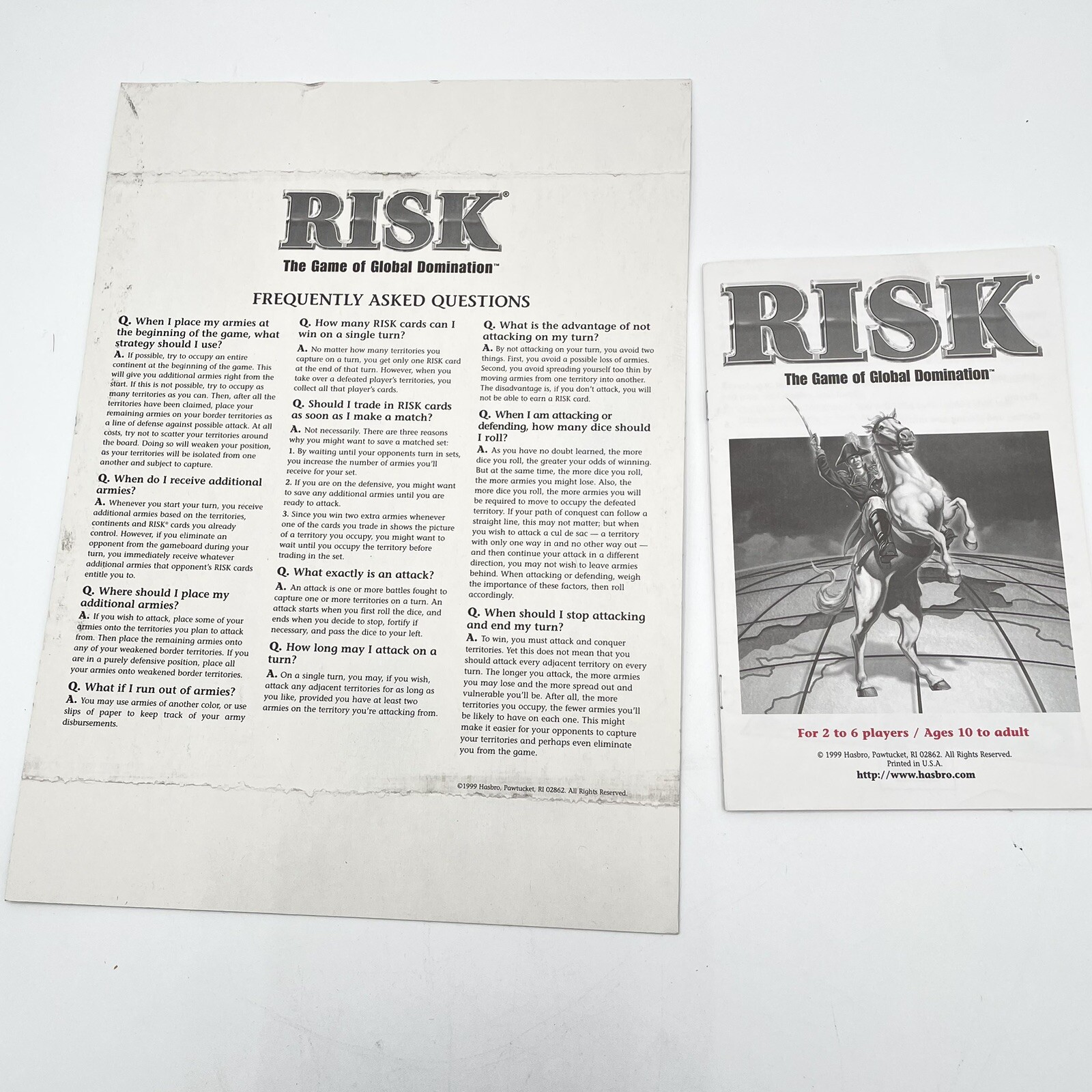 RISK 1998 Board Game of Global Domination Replacement Parts: Manual & Insert