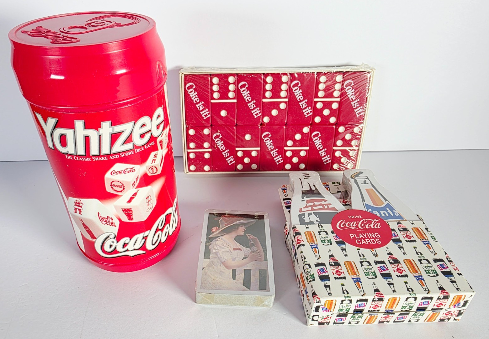 NEW SET 4 VINTAGE Classic Games Coca Cola Yahtzee, Playing Cards & Coke Domino