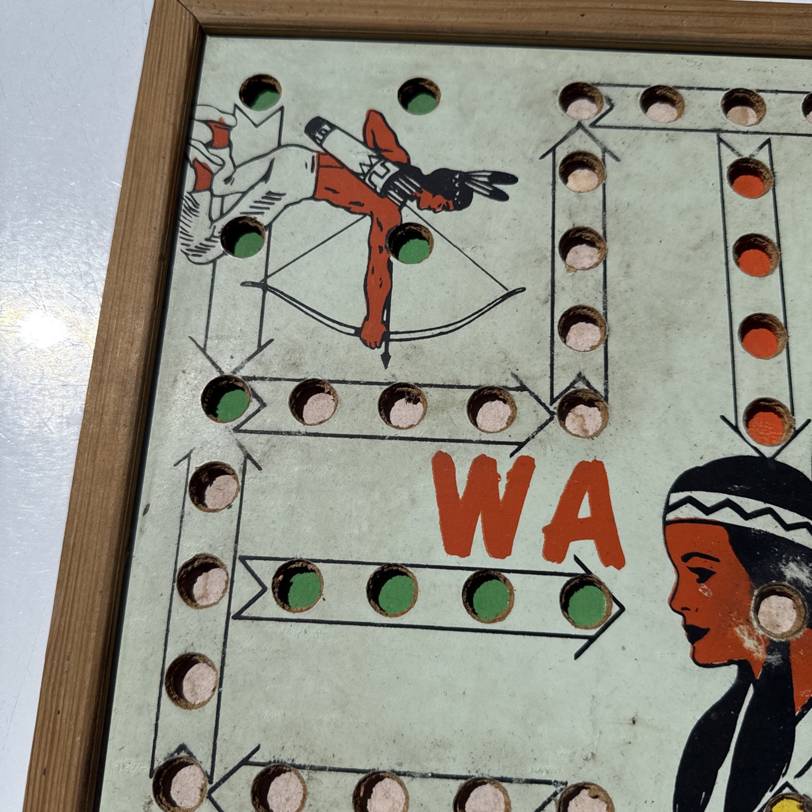 Vtg Wa-Hoo Wahoo Game Board Creative Designs Texas Indian Western Framed Checker