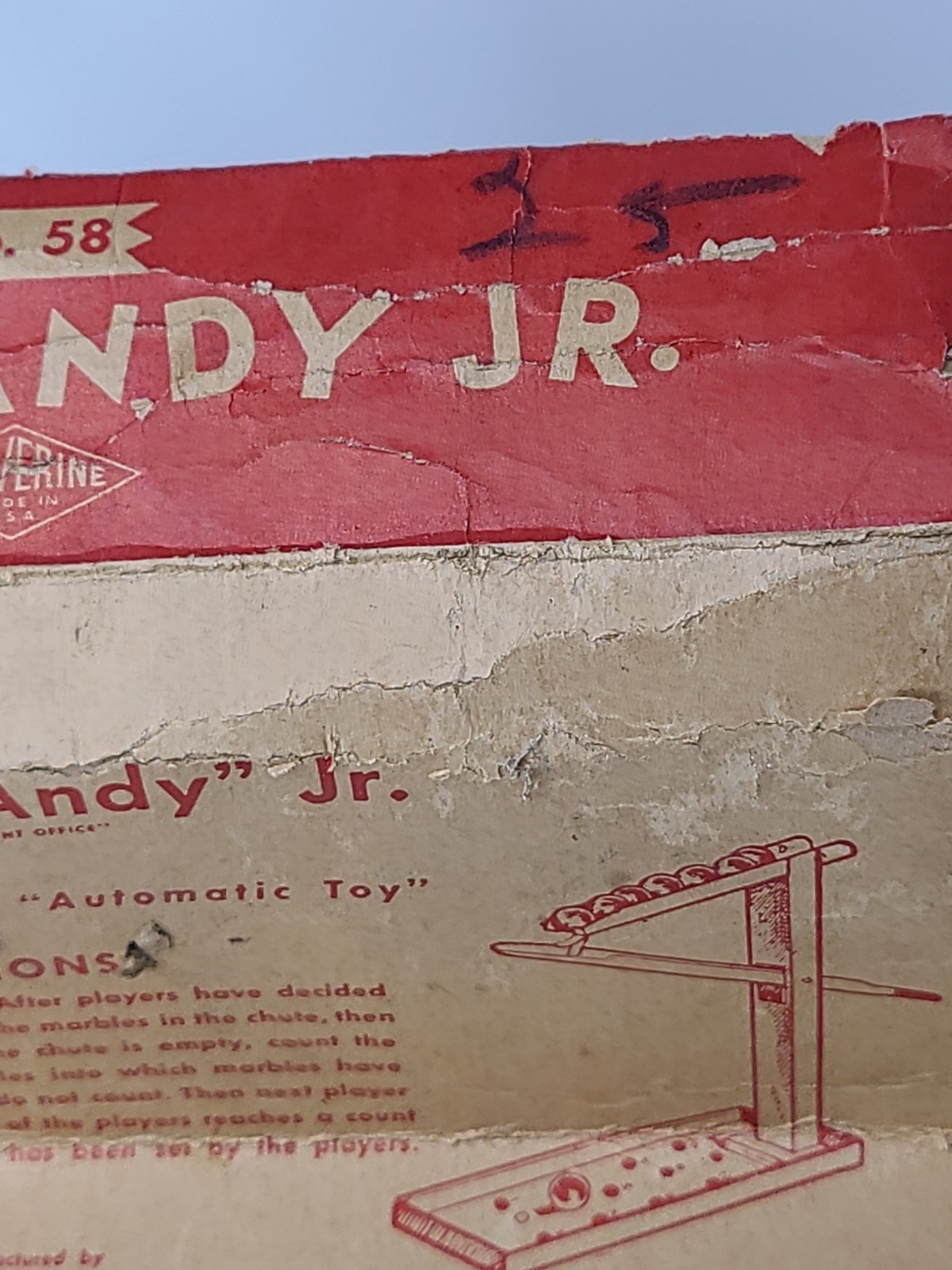 RARE 1920s Wolverine No. 58 Bizzy Andy Jr. Tin Litho Automatic Marble Toy w/Box