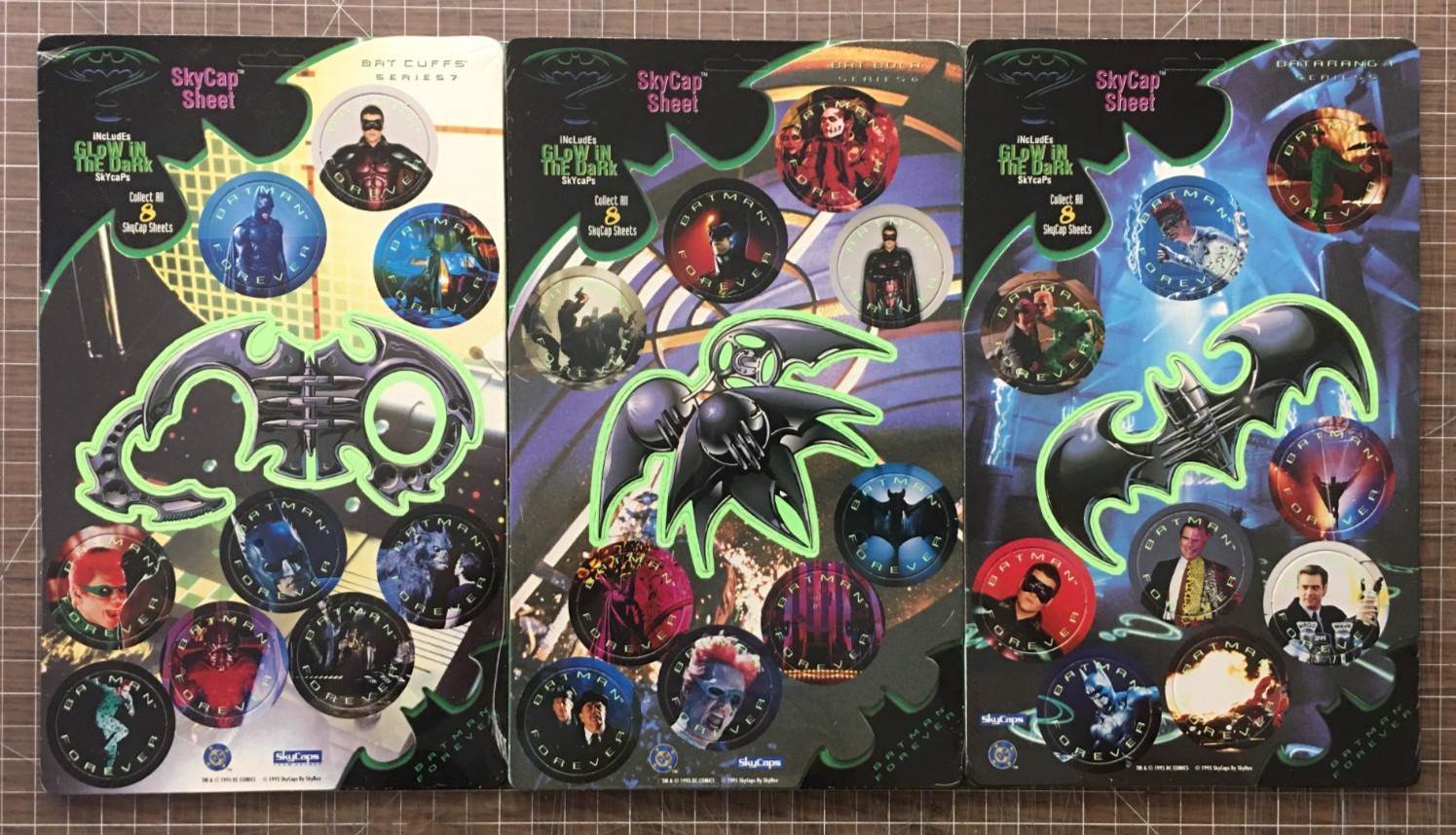 7 X Batman Forever Skycap Pog Sheets (2x #4, Missing #2 & #8) Glow in the Dark
