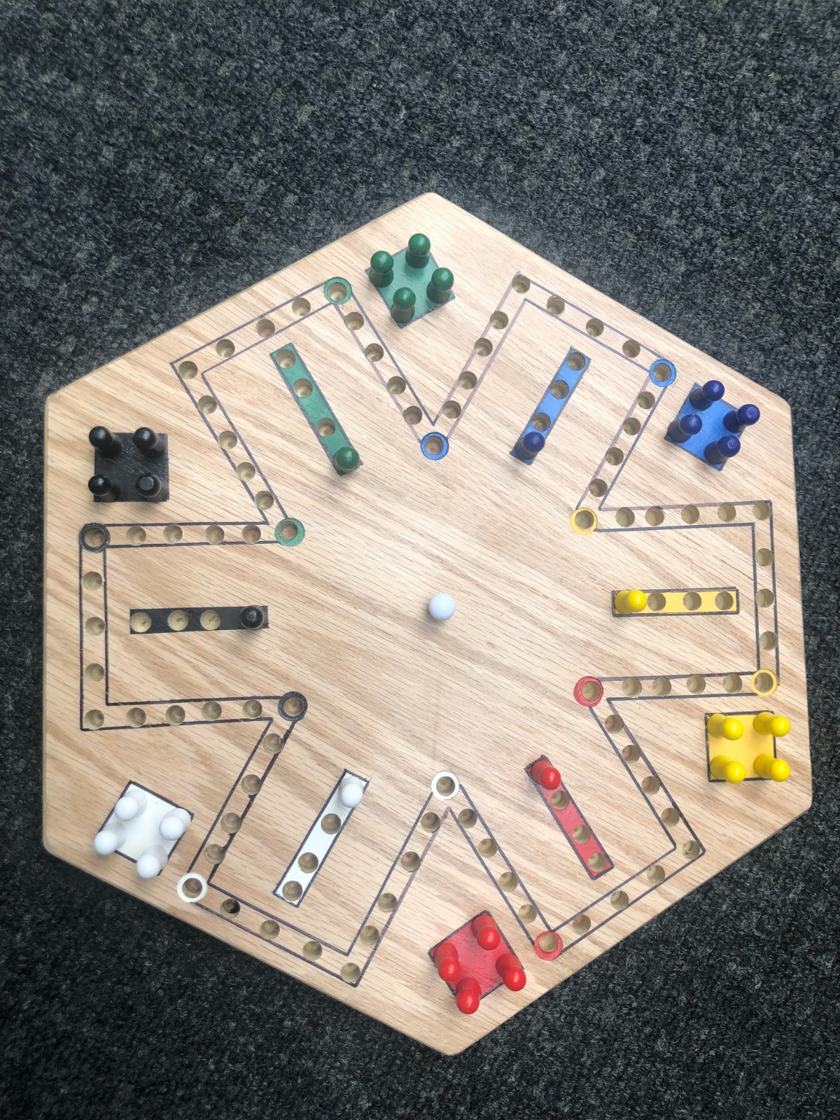 6 / 8 Player Oak Double Sided Aggravation Wood Game Board, 17″ Wide Hand Crafted
