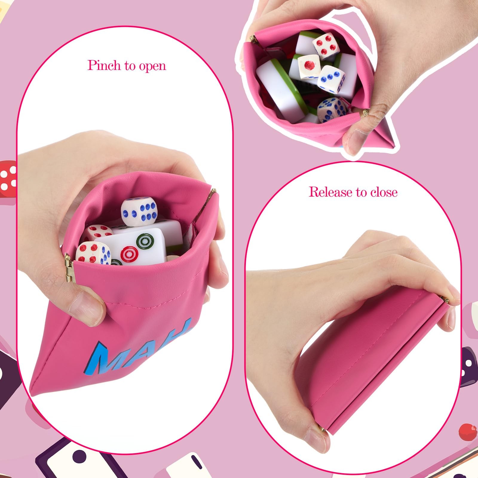 Sunnymove Mahjong Dice Bags 3.8 x 3.9 3.82 x 3.94 inches / 9.7 x 10 cm, Pink