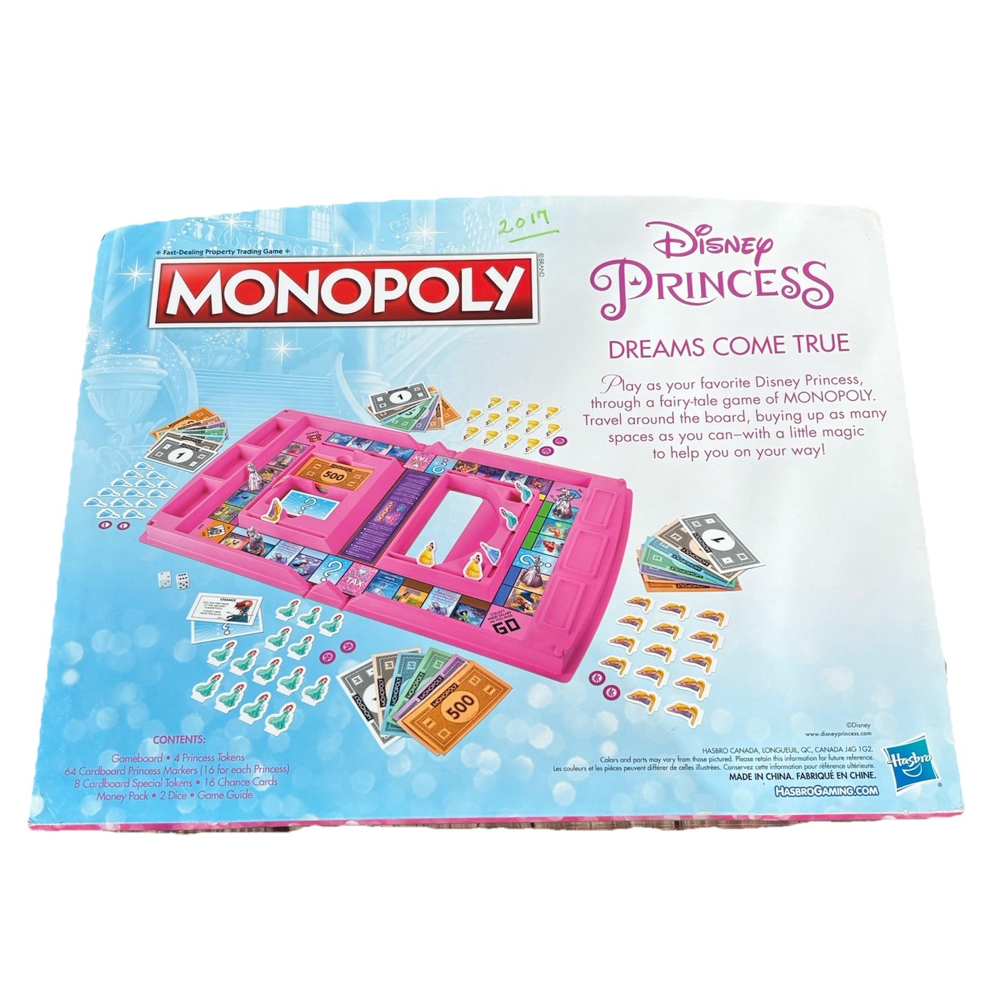 Hasbro Monopoly: Disney Princess Board Game w/ Open & Play Game Case Open Box
