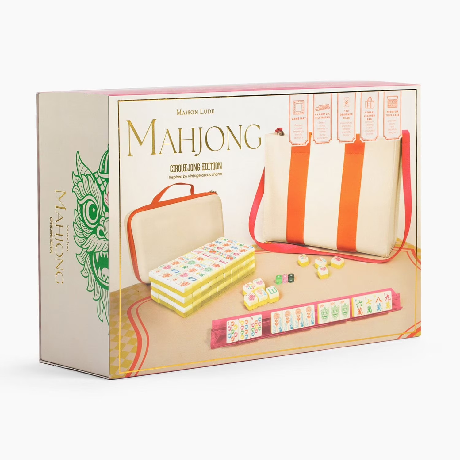 Maison Lude Mahjong Cirquejong Edition 160 Acrylic Tile Set Mat Leather Bag NWT