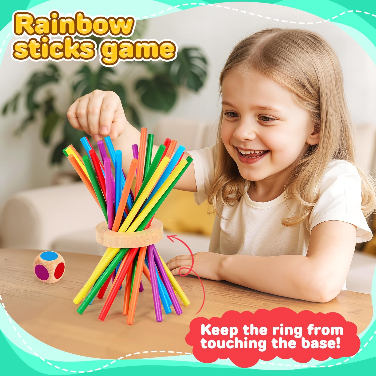 Montessori Wooden Board Game, 42-Stick Dice Game, Math Puzzle for 3 4 5 6 Yea…