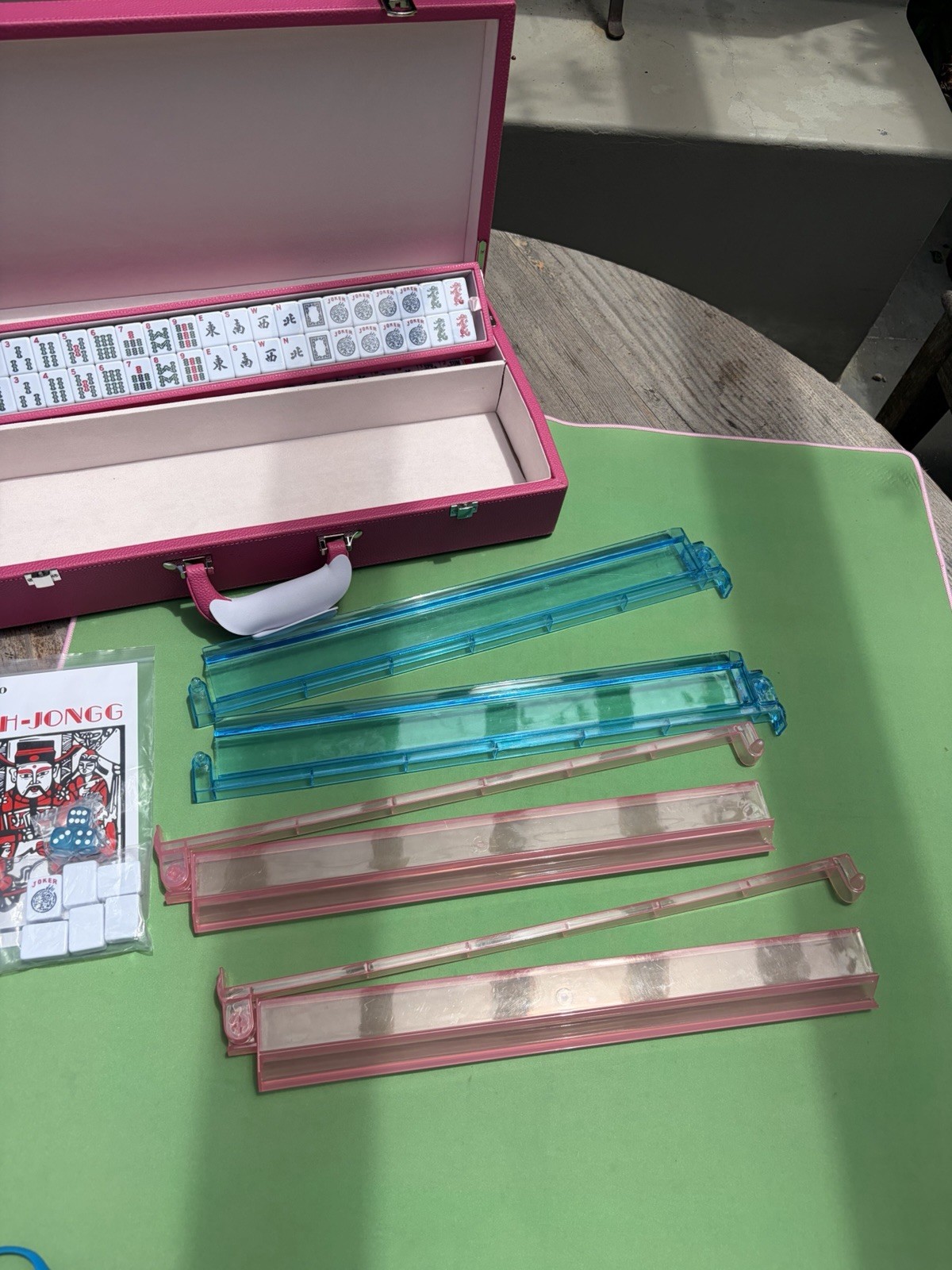 Mah Jongg Traditional Tile Game Set w/ Pink Carrying Case, Racks & Rules