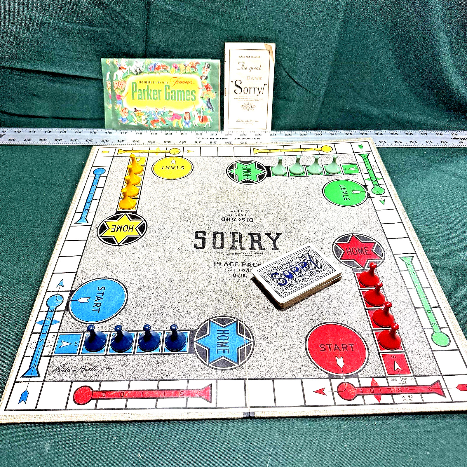 Vintage 1950 SORRY! Game Wood Pieces Cards Parker Brothers Original Board