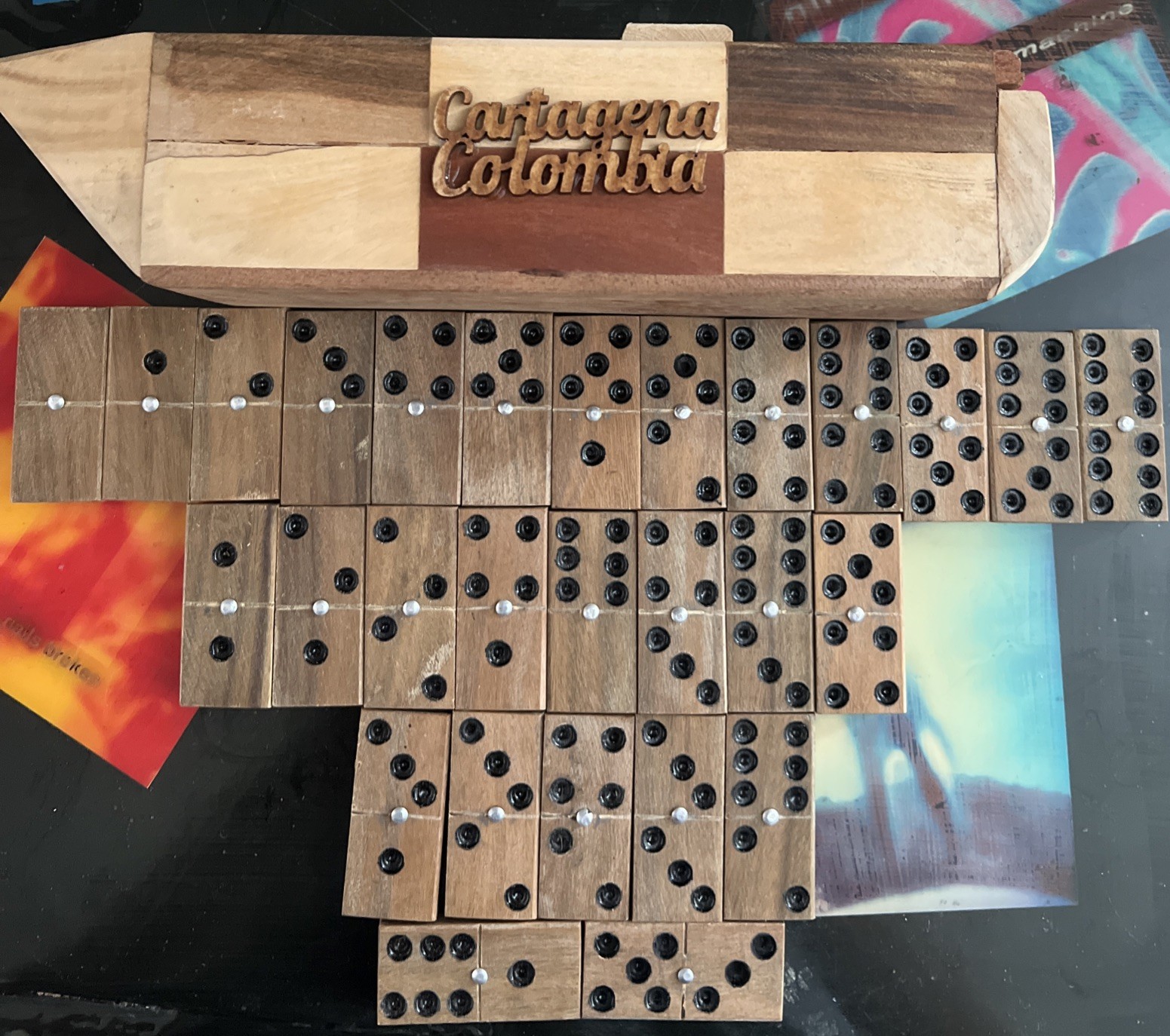 29 Piece Vintage Collectible Wooden Dominoes Set Cartagena Colombia Collection