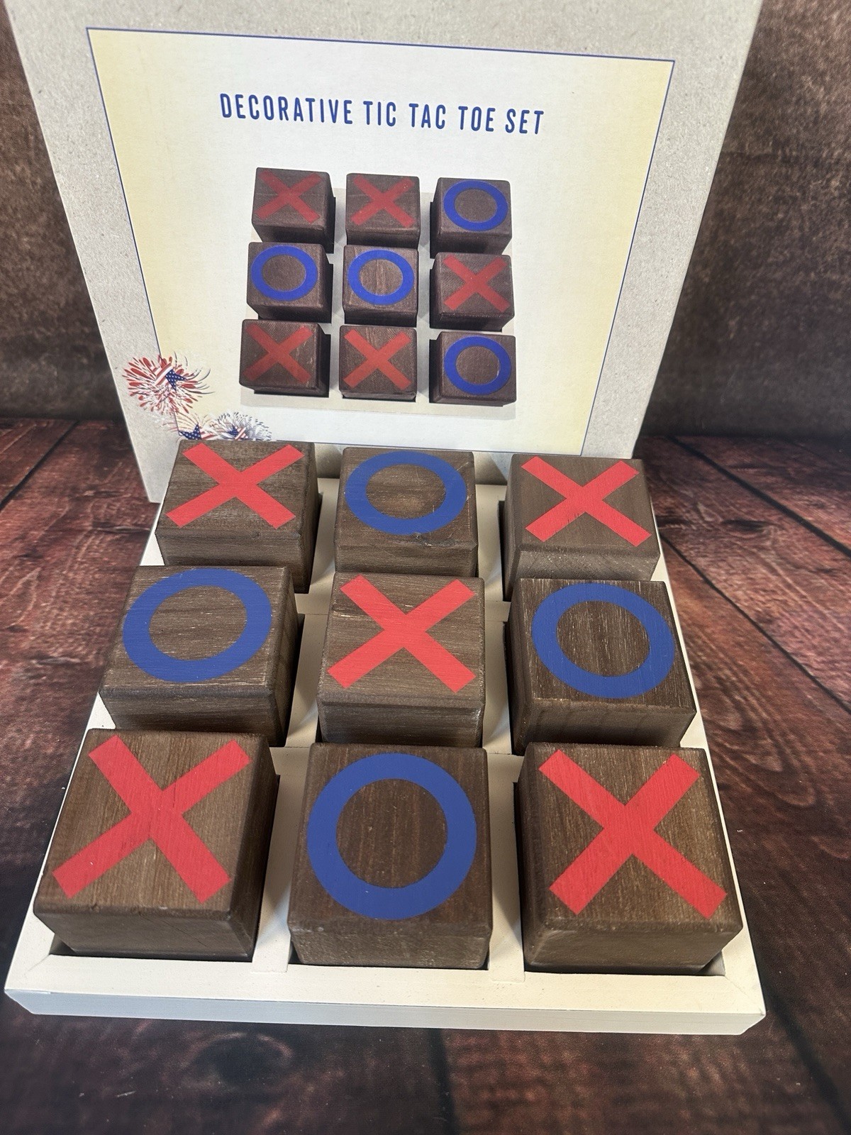 Cracker Barrel 10” Patriotic Wooden Tic Tac Toe Set – Rare Set!