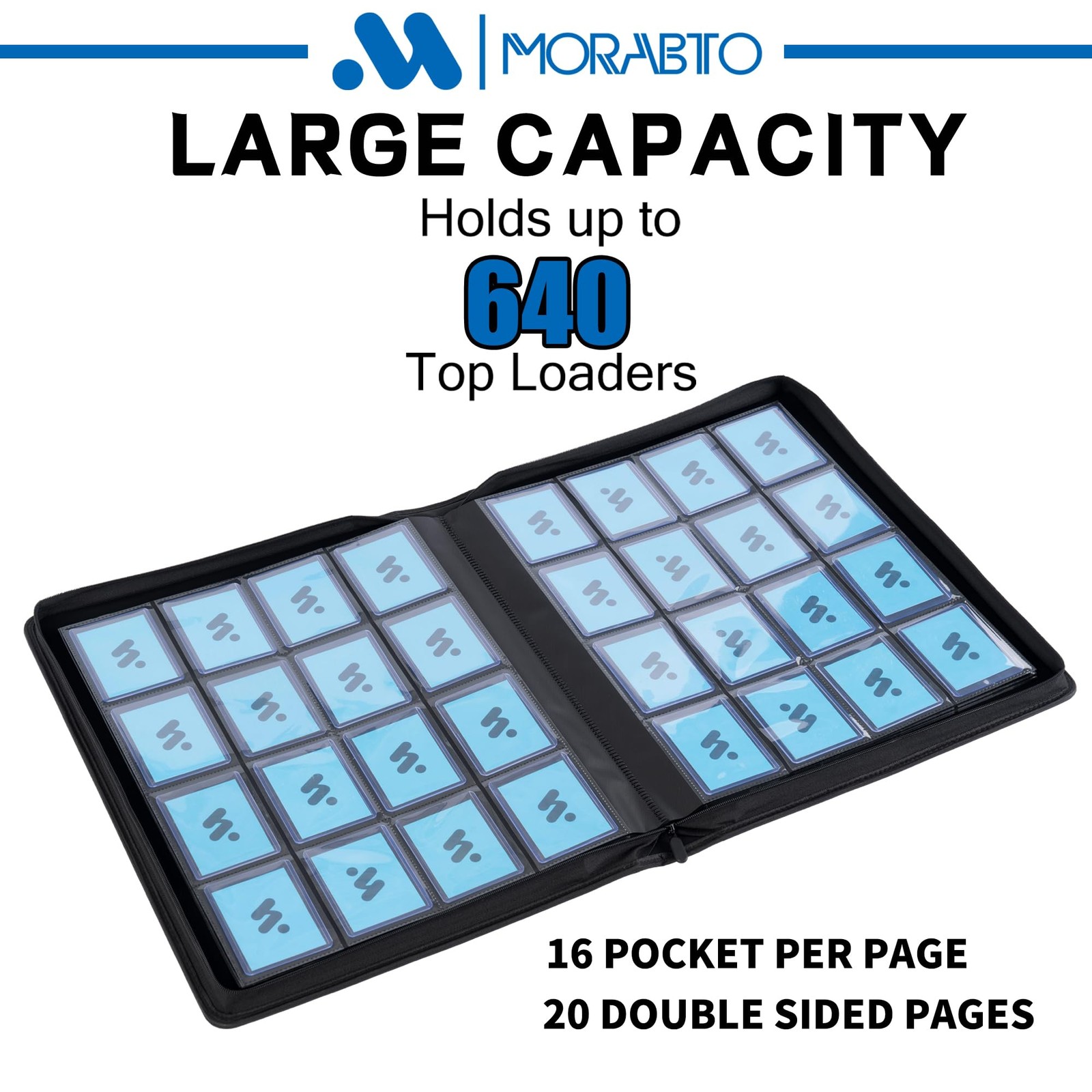 Toploader Binder, Holds 640 Top Loaders,16 16 Pocket 640, Light Blue
