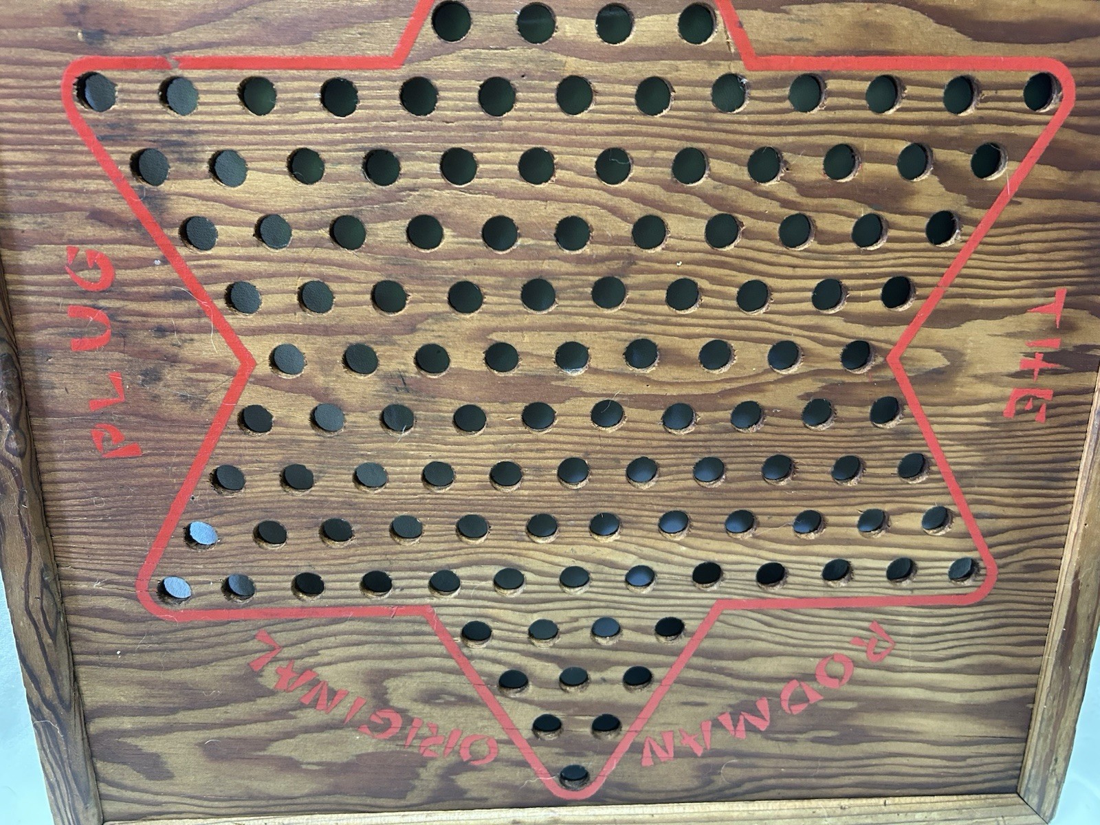 Vtg 1930’S Primitive Wooden RODMAN ORIGINAL PLUG ER CHEK Chinese Checker Board