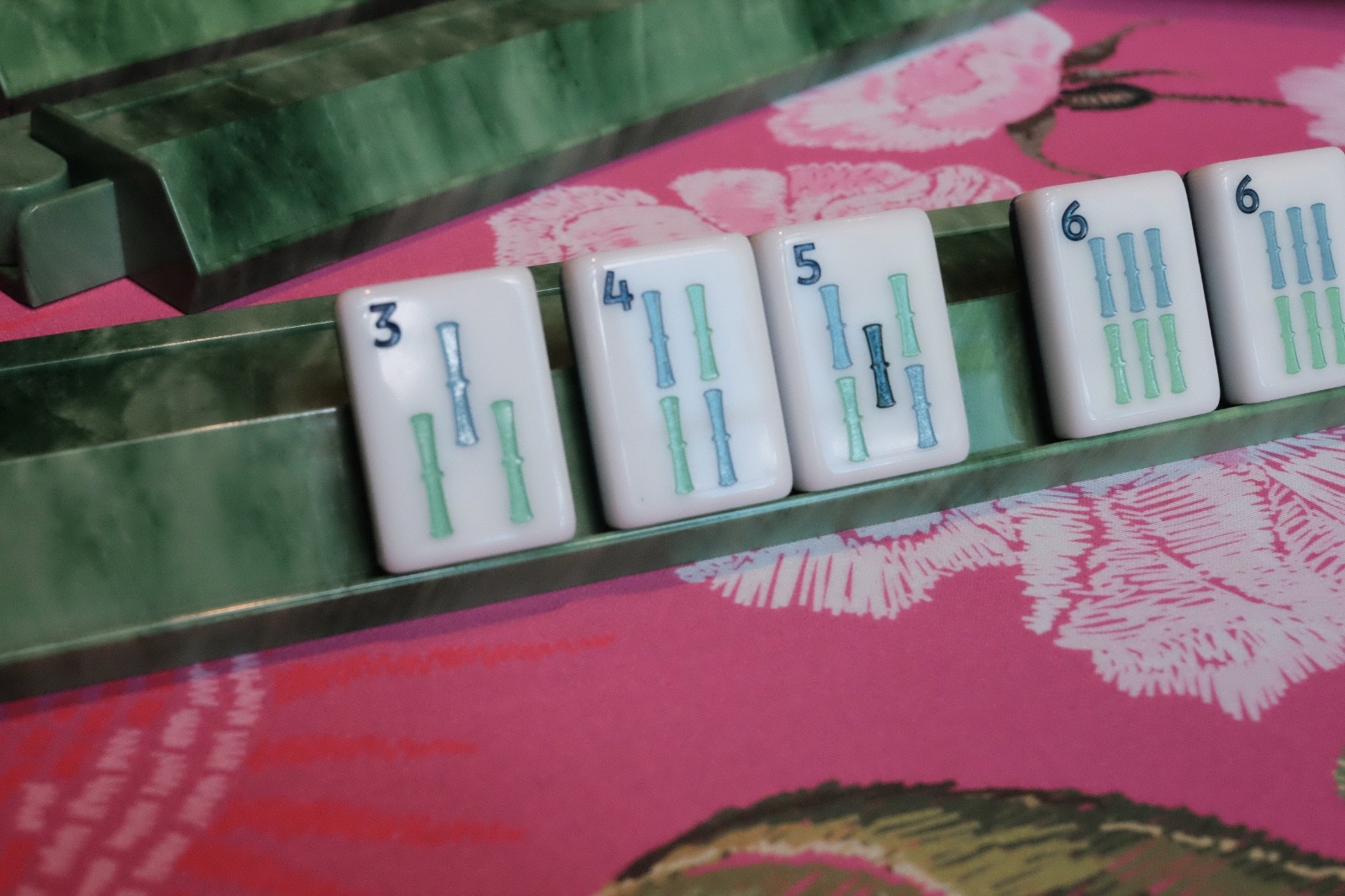 NEW! Set of 4 Green Marble Mahjong Racks & Attached Pushers 18.5″ – Beautiful!
