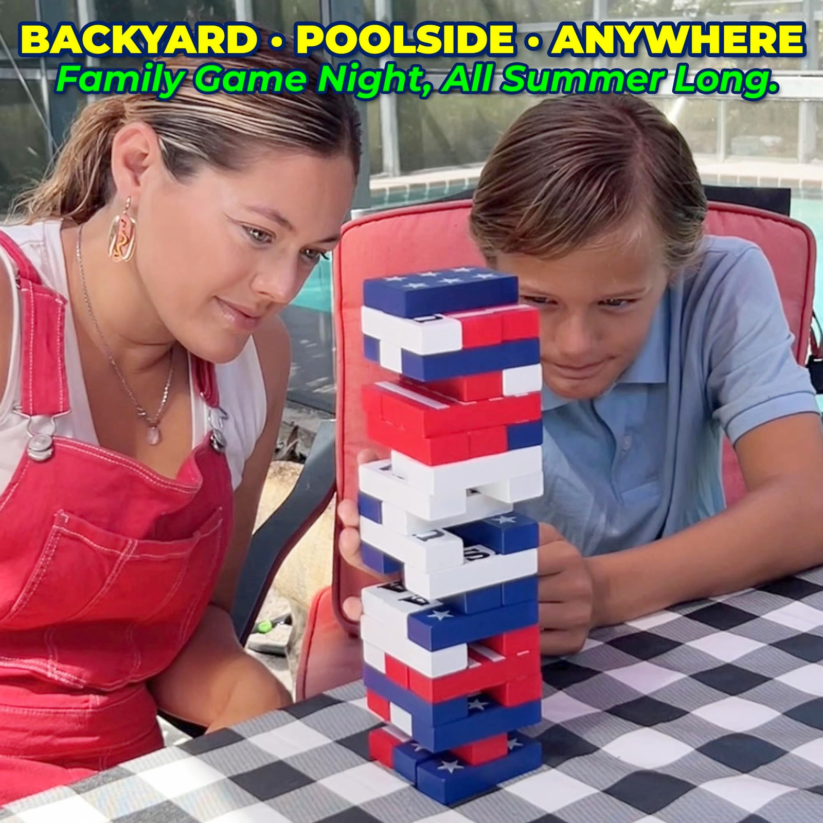 Funwares Red, White & Stack, Patriotic Wooden Standard, White, Blue