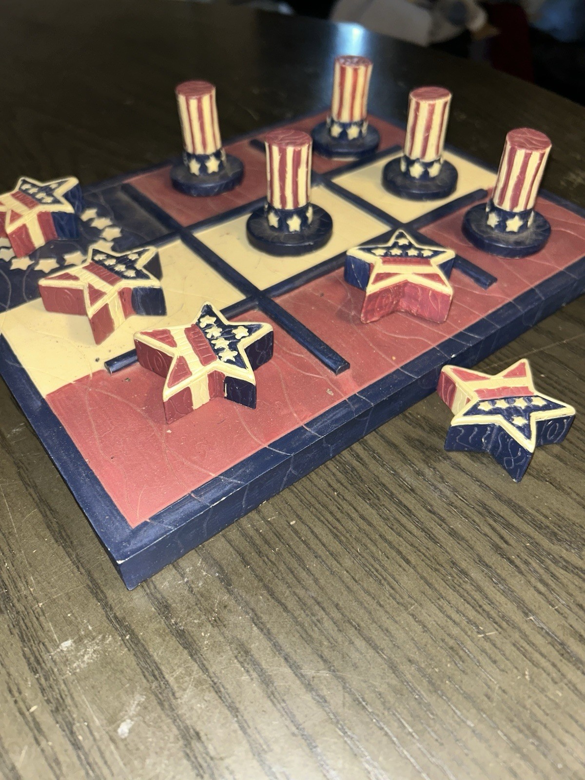 Terry’s Tic Tac Toe Game•Patriotic Stars Top Hats•4th July Decor•EUC•USA Themed