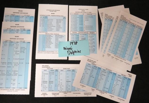 1978 MIAMI DOLPHINS – Strat-O-Matic SOM NFL Football Team Set – 18 cards (NM)
