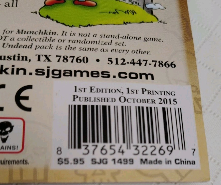MUNCHKIN UNDEAD Expansion Pack Steve Jackson Games 15 Card Pack 1st Edition 1499