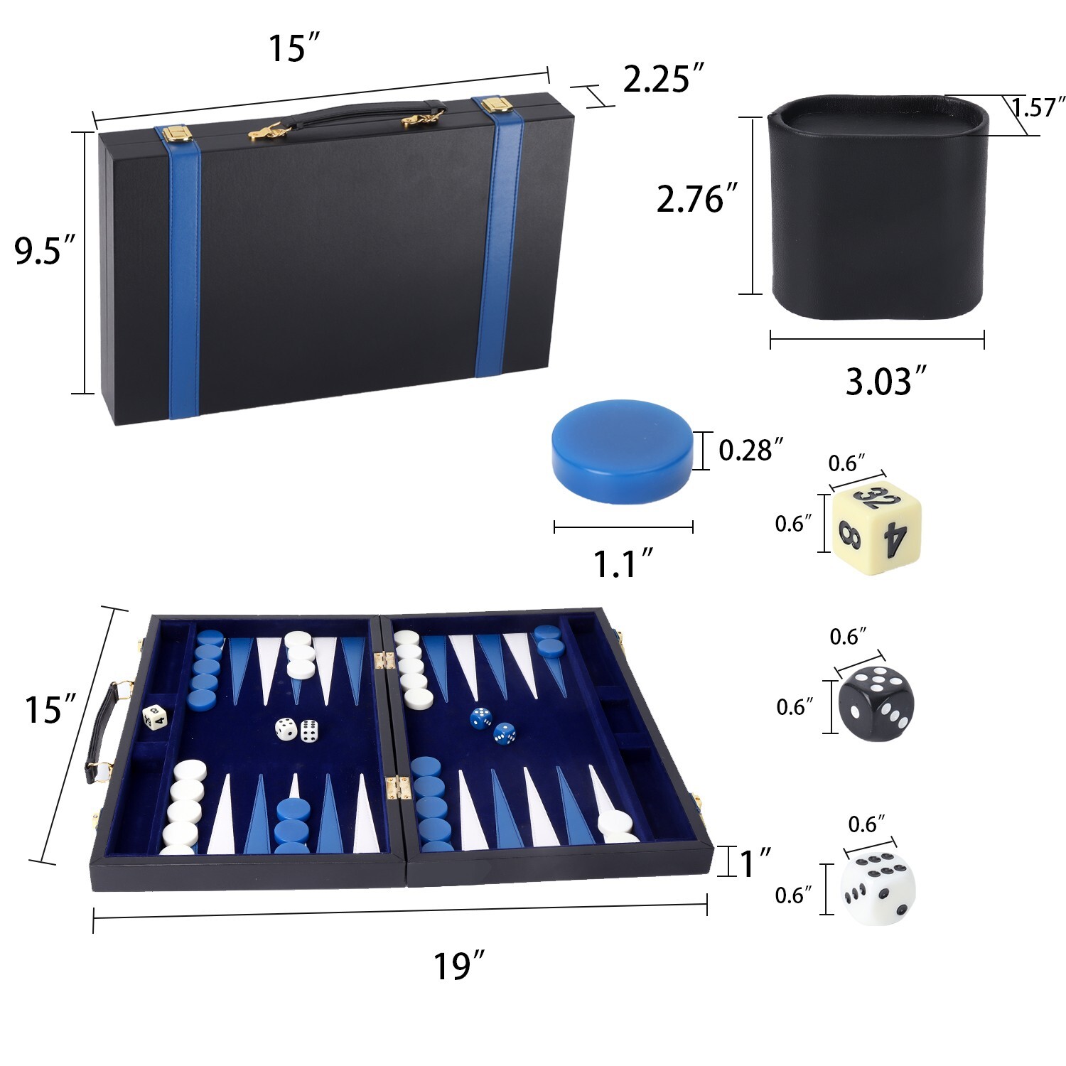 Classic Large Folding PU Leather Backgammon Board Game Set w/UREA Game Pieces