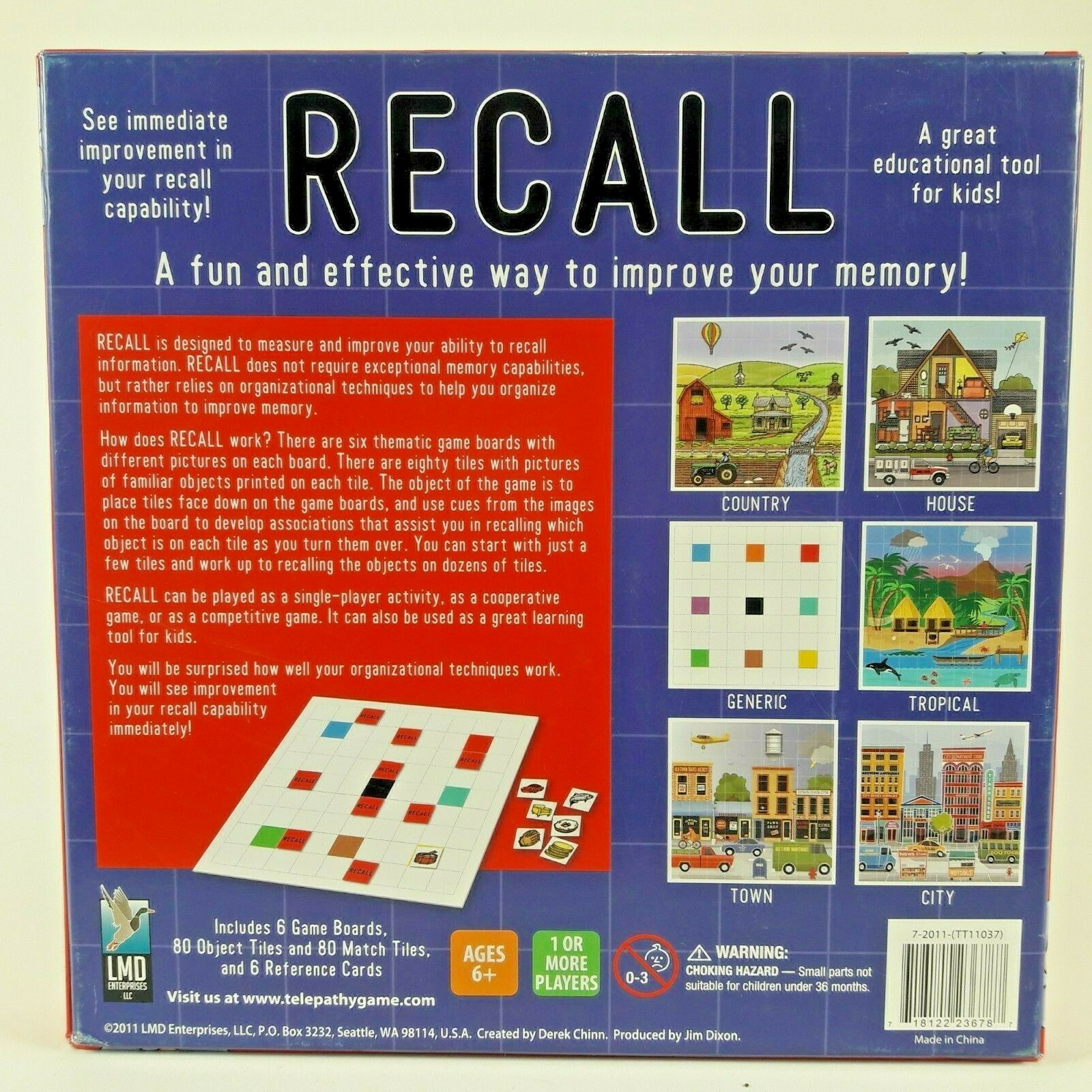 Recall Board Game Memory Improvement Tile Educational Classroom Seniors Unplayed