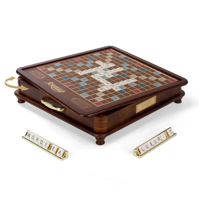 Scrabble Luxury Edition with Rotating Wooden Game Board by Winning Solutions New