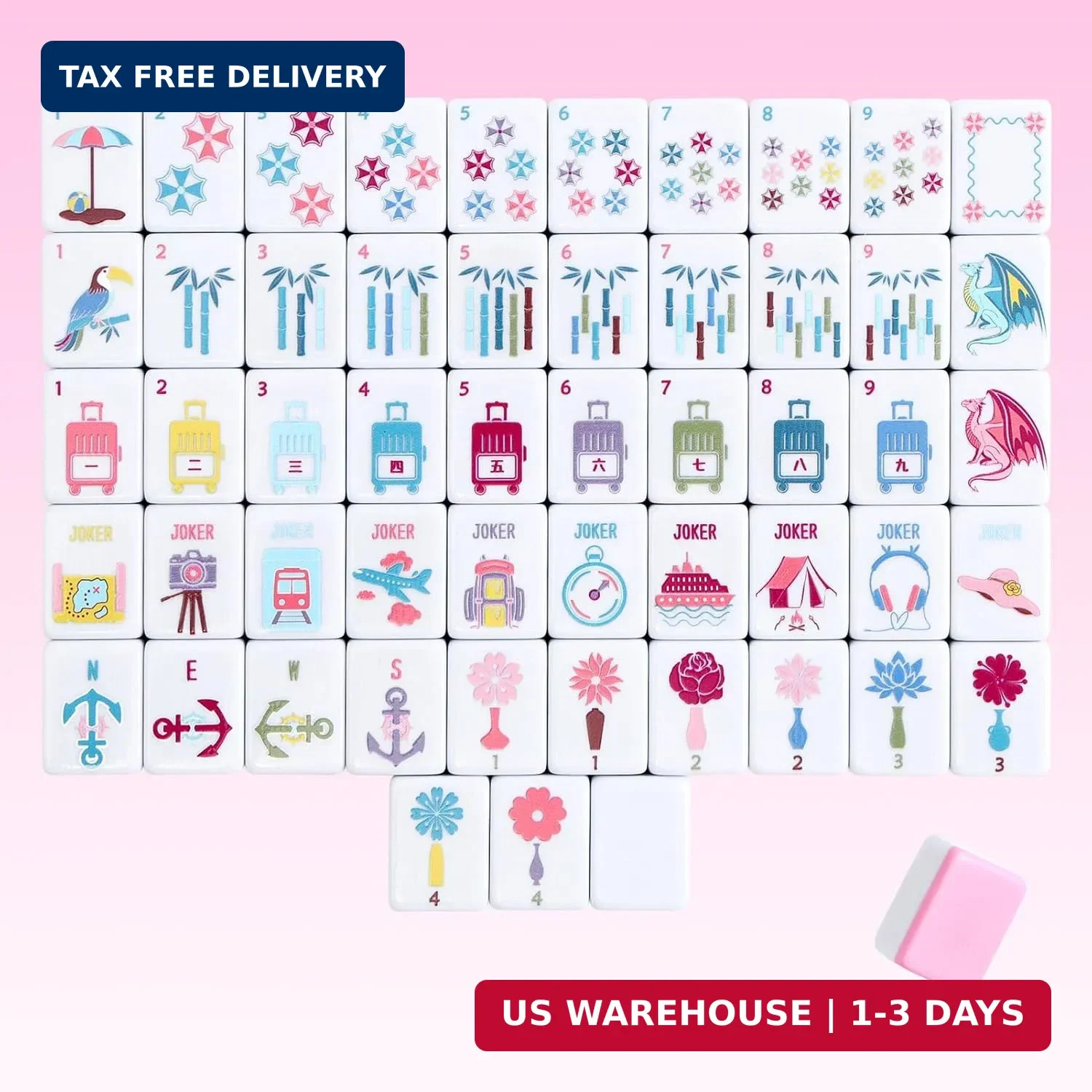 160 Pink American Printed Mahjong Game Set with Carrying Bag And Accessories 1.2