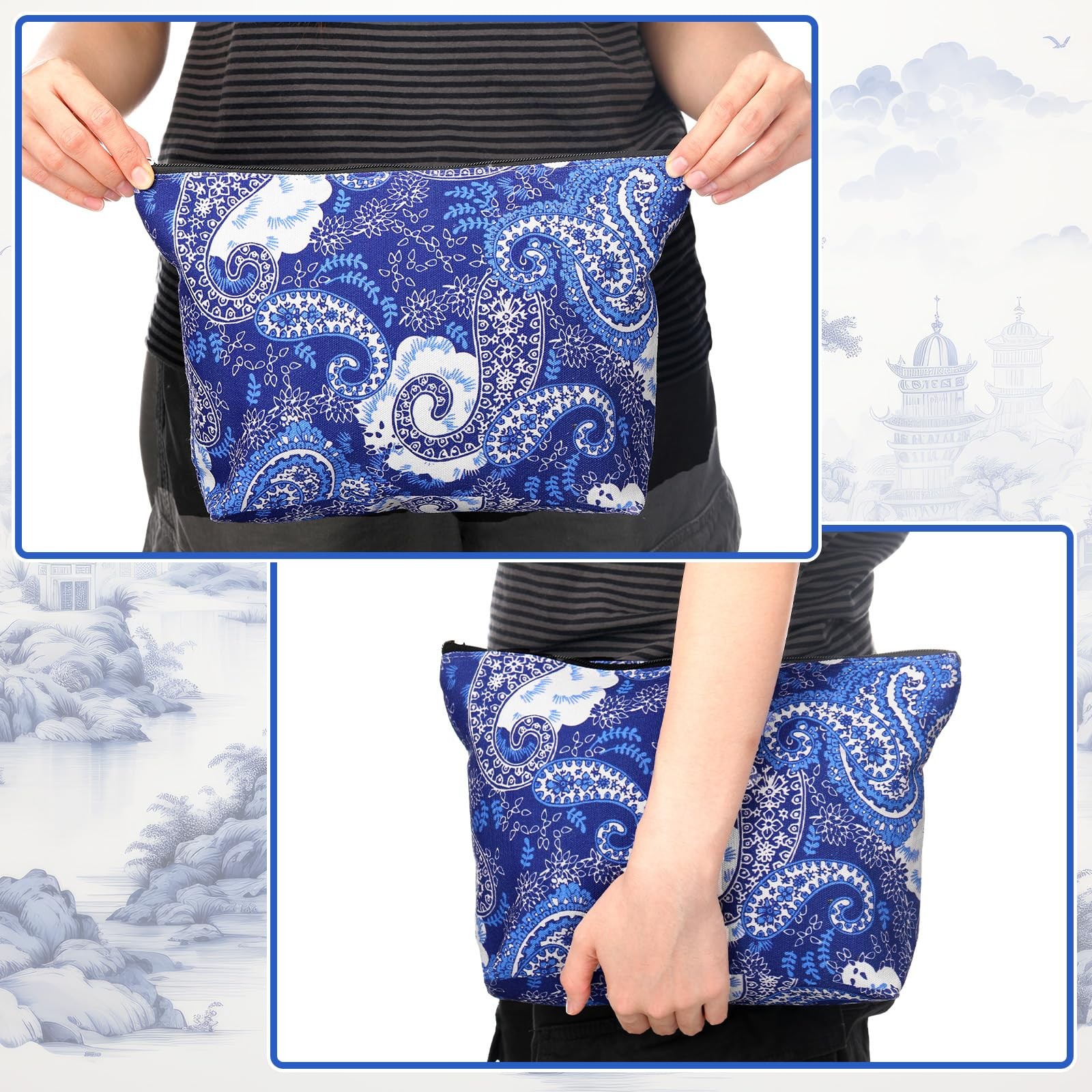 2 Pcs Empty American Mahjong Tile Bags White Blue Printed Thickened Soft Bags…