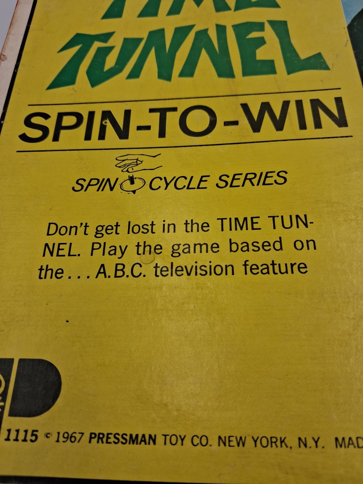 Time Tunnel Spin-To-Win Board Game, C 1967 Pressman Toy Co, MISSING PEICES