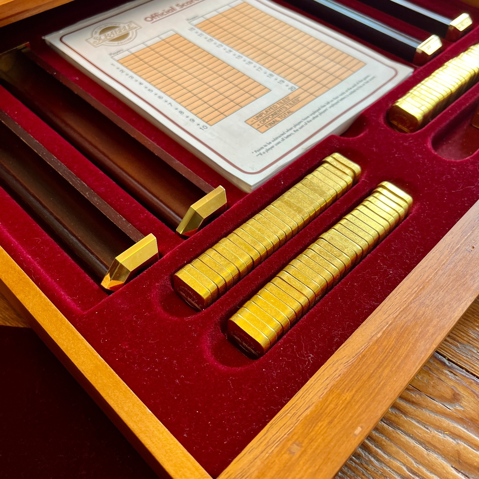 Scrabble Franklin Mint 1990 Collector’s Edition 24K Gold Plated Tiles Wood EUC