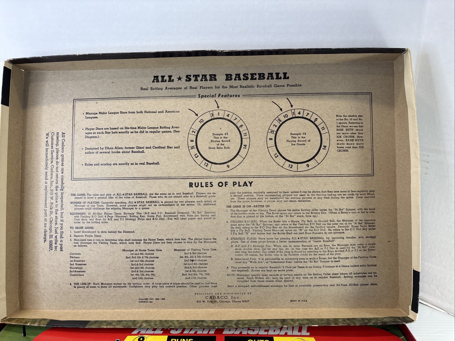1968 Cadeco All Star Baseball Game #183-63 discs (62 player + 1 strategy) New Ed