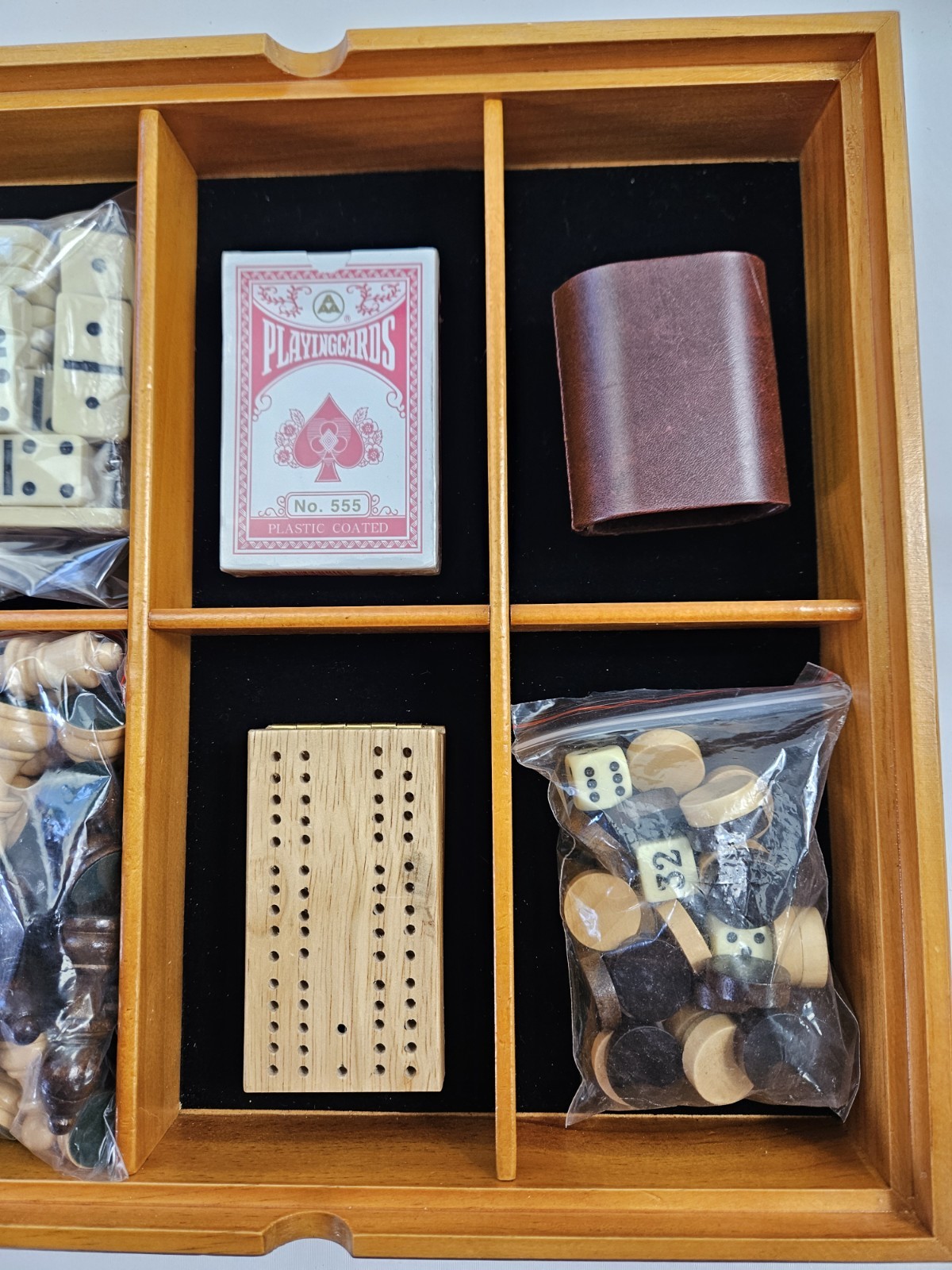7-in-1 Chess/Checkers/Backgammon/Dominoes/Poker/Cribbage Board Game Combo Set
