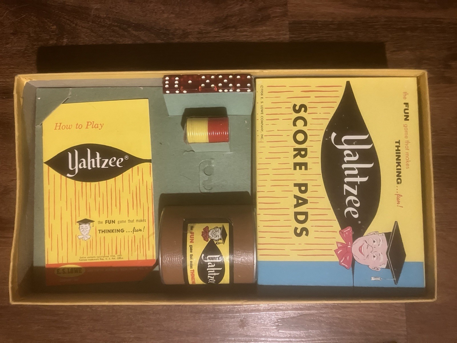 Original Vintage 1956 Yahtzee Game with Score Cards, Dice, Chips & Instructions