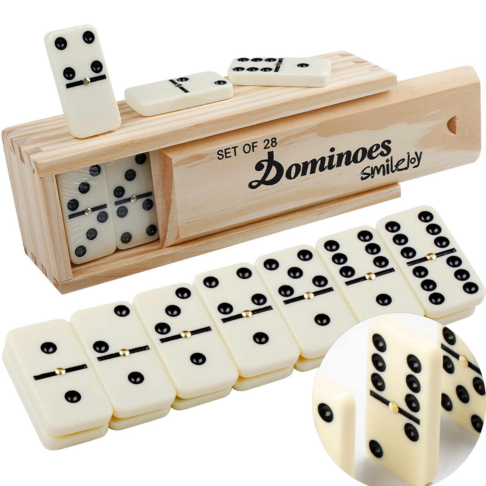 Classic Double 6 Dominoes Set for Adults – 28 Piece Game with Wooden Case, 2 Pla