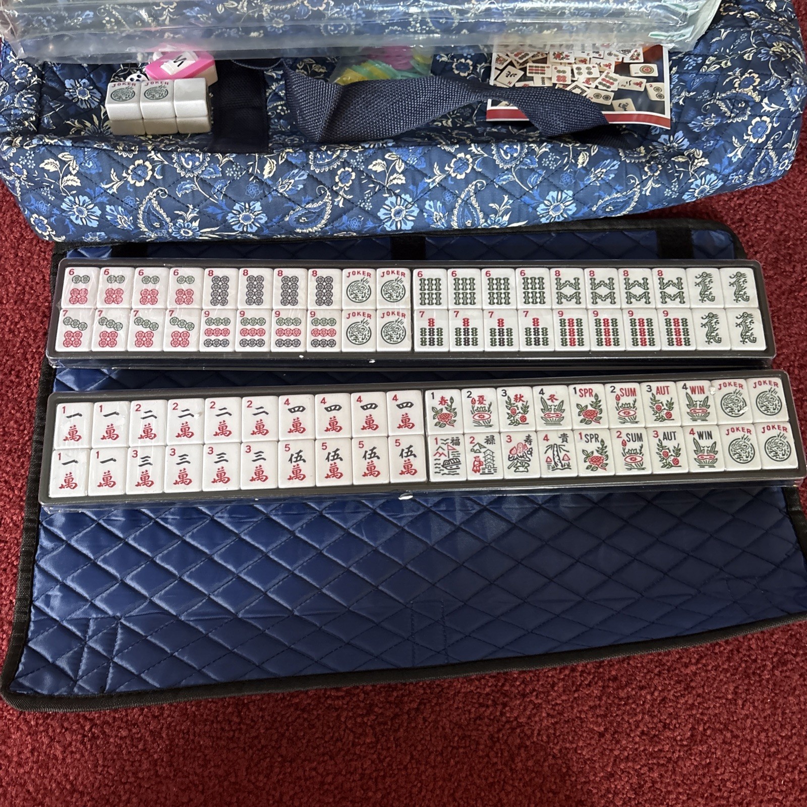 American Mahjong Set with Blue Carrying Bag, 166 White Tiles, 4 All-in-One Ra…