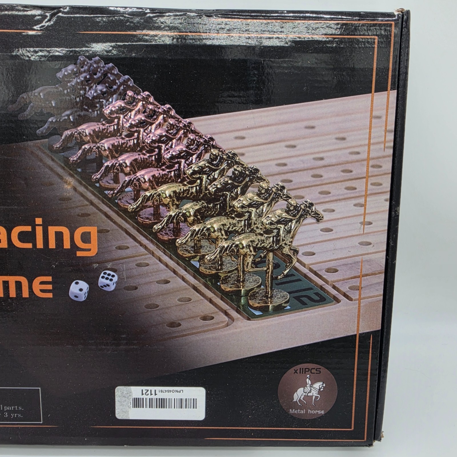 Horse Racing Board Game 11 Metal Horses Wooden Track Dice Cards Complete Openbox