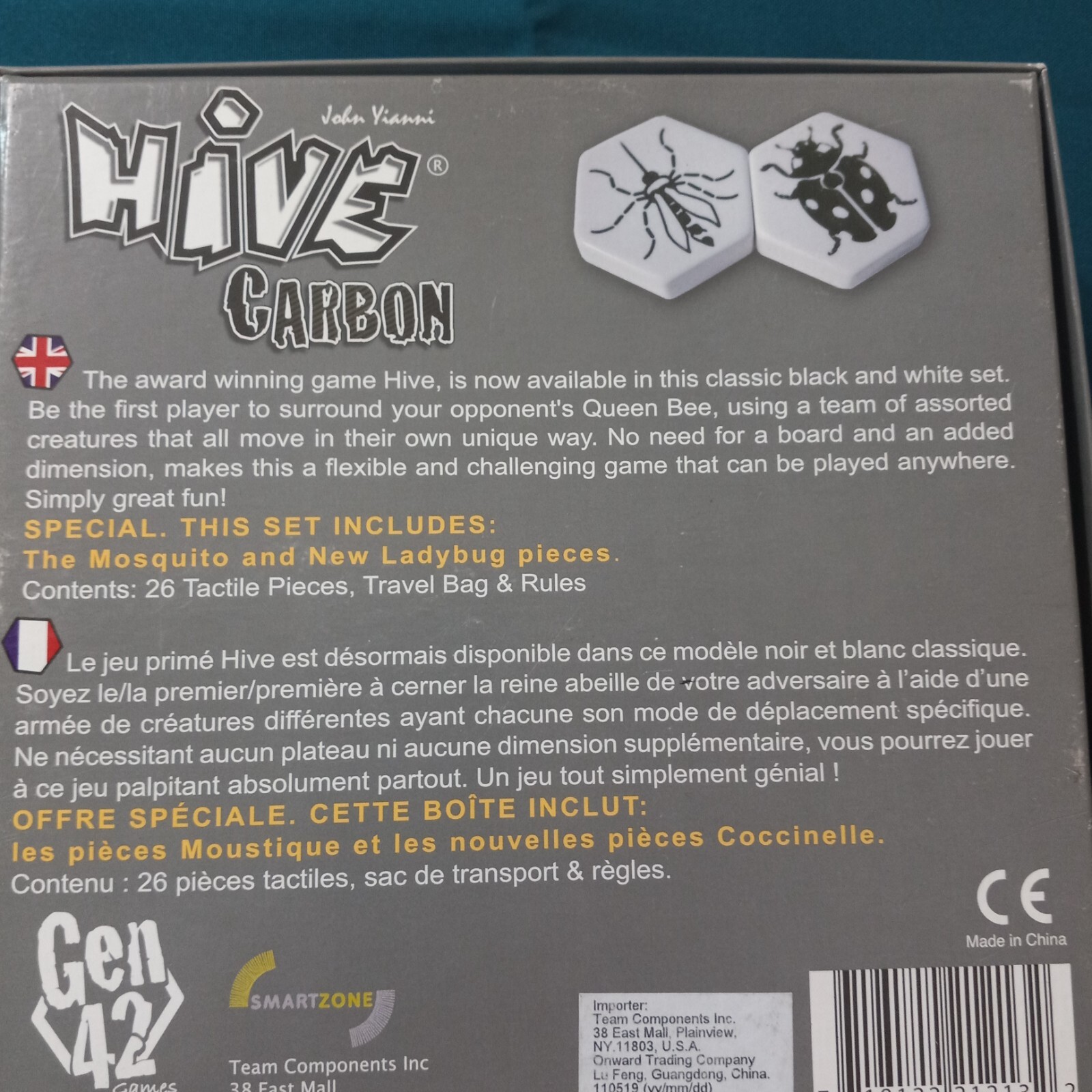 Hive Carbon Smart Zone Black & White 26 Tactile Pieces & Travel Bag & Rules 3722