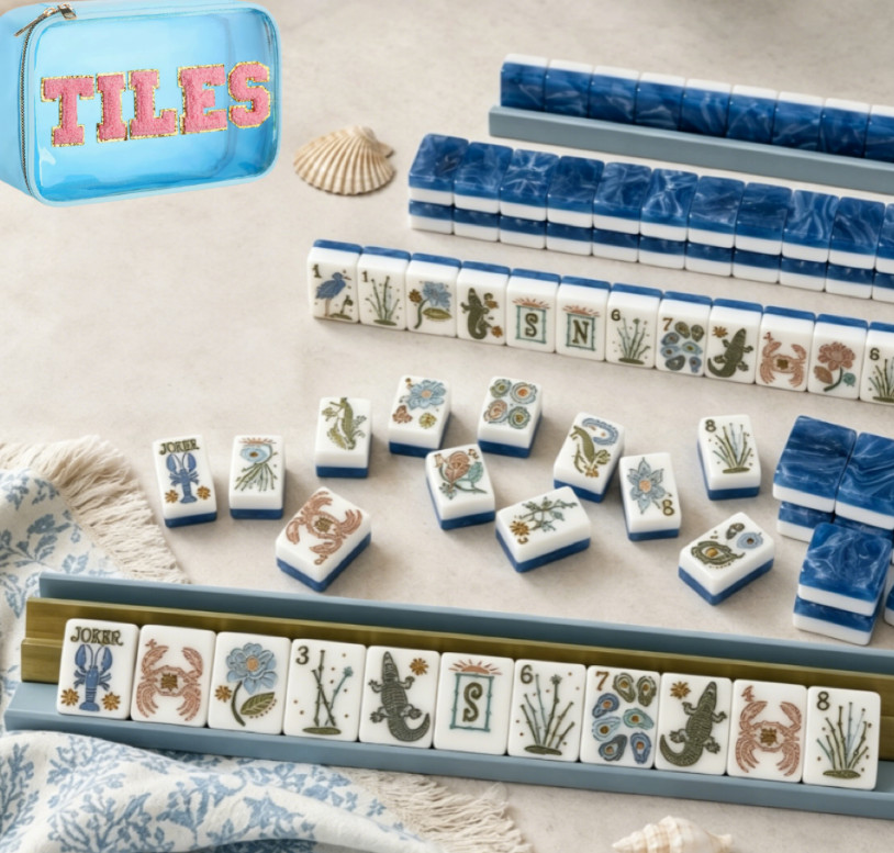 New high-end Blue Ocean Wave Tone American Mahjong Tiles set ,160 tiles+ Bag