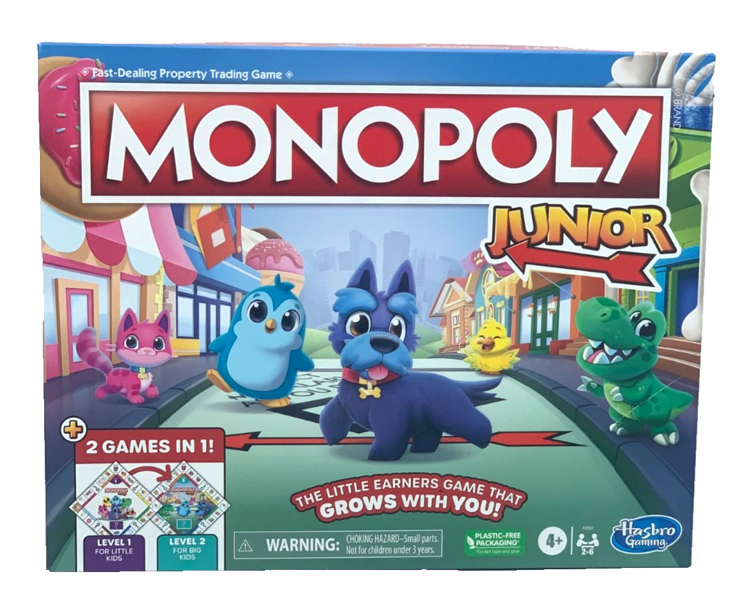 Hasbro Monopoly Junior Board Game 2 Games In 1 Level 1 & 2 Ages 4+ New In Box