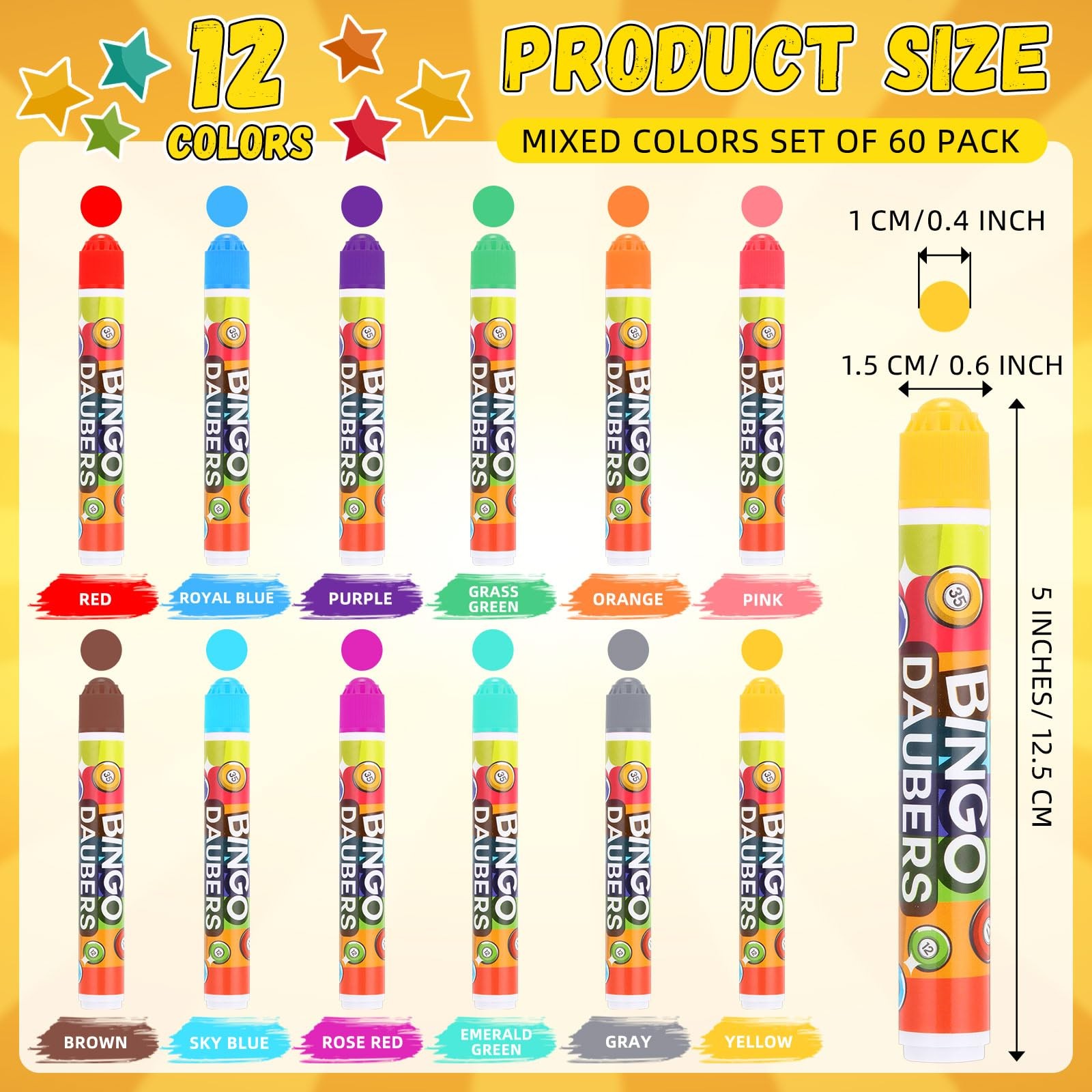 1 Count (Pack of 12), yellow, orange, purple, dark red, green, sky blue,…