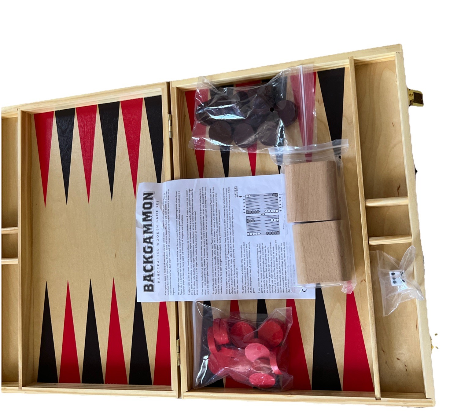 Wooden Backgammon Set Folding Travel Board Game Dice Cup 30 Wooden Pieces