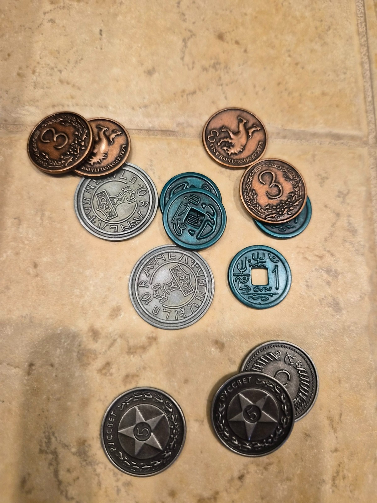 Stonemaier Games Scythe Board Game w/insert, metallic coins, and resource tokens