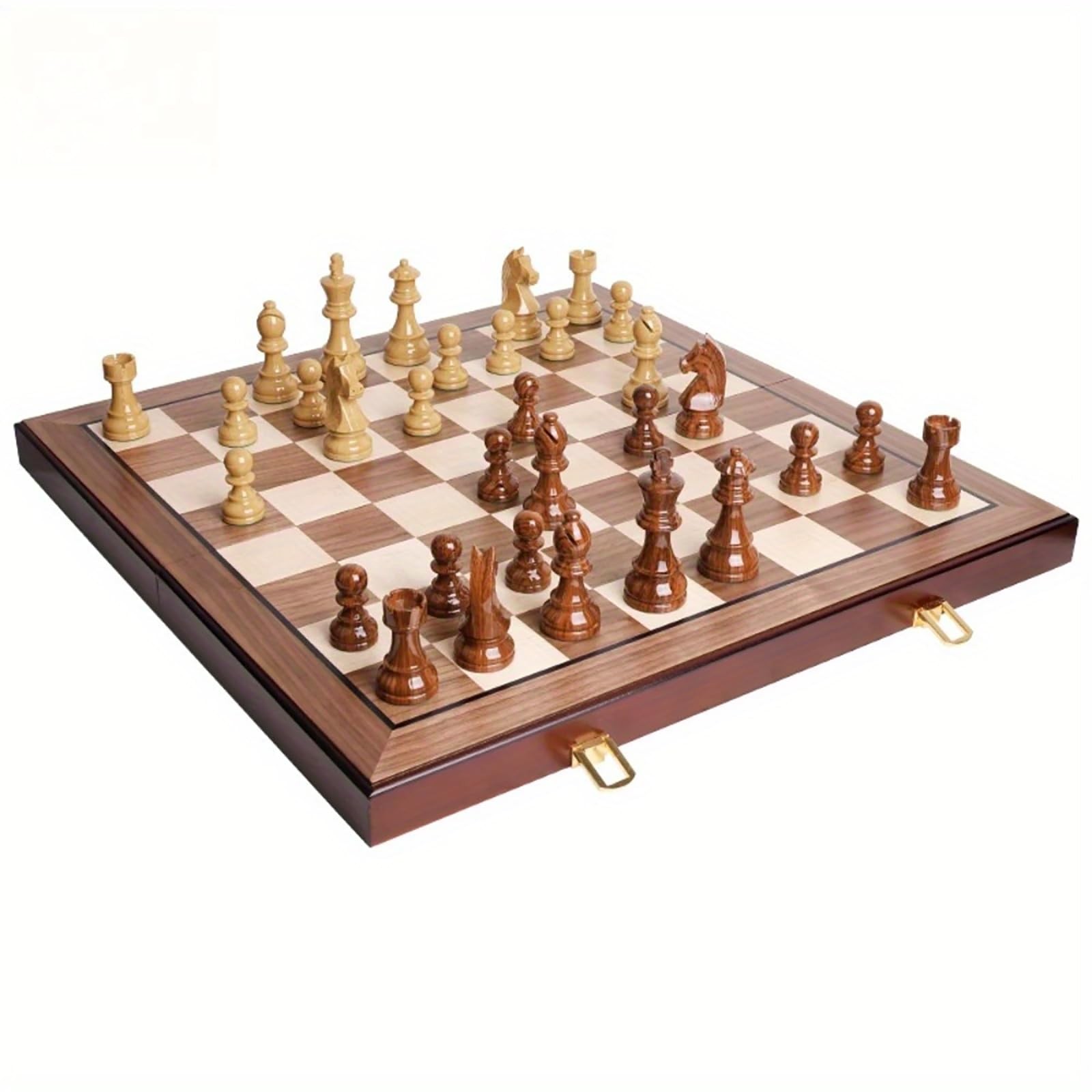 20″ Extra Large Folding Chess Set – Walnut Wood Board & Weighted PVC Pieces –