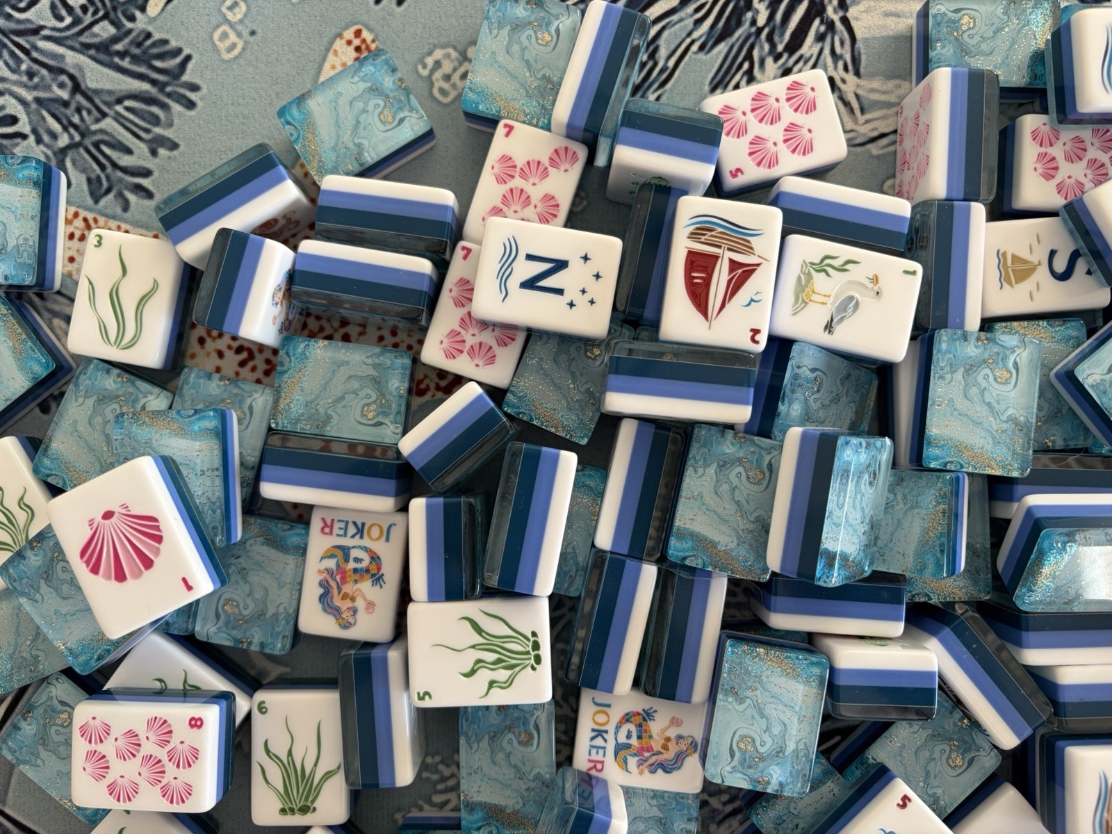 NEW Luxury Ocean Mermaid Mahjong Set 160 Acrylic Tiles Carry Bag Dice Premium