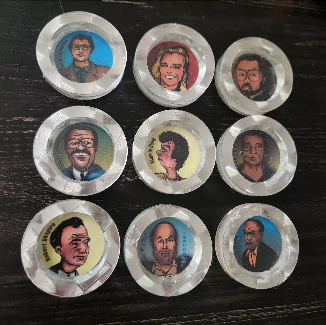 Lot Of 9 Vintage OJ Simpson Trial POGS Slammers 1994 LTD Rainbow Border