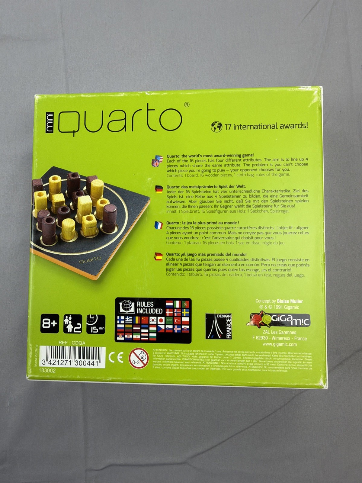 Quarto Board Game Wooden Strategy 1991 Gigamic Complete EUC