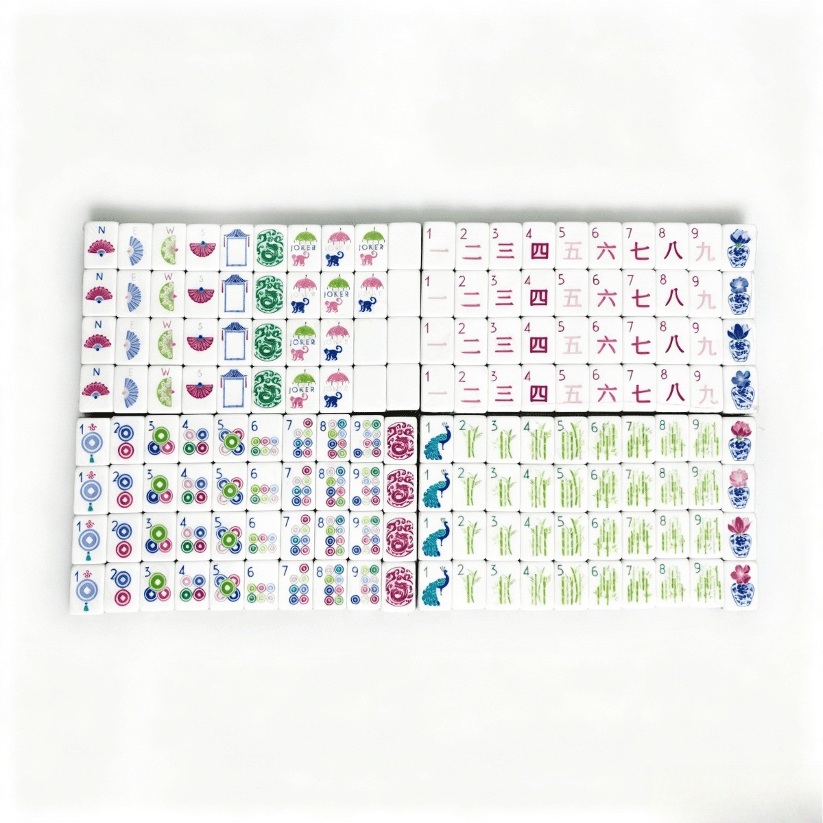 160 American Mahjong Tiles – 4-Layer Acrylic Engraved, Apple Green Theme Set