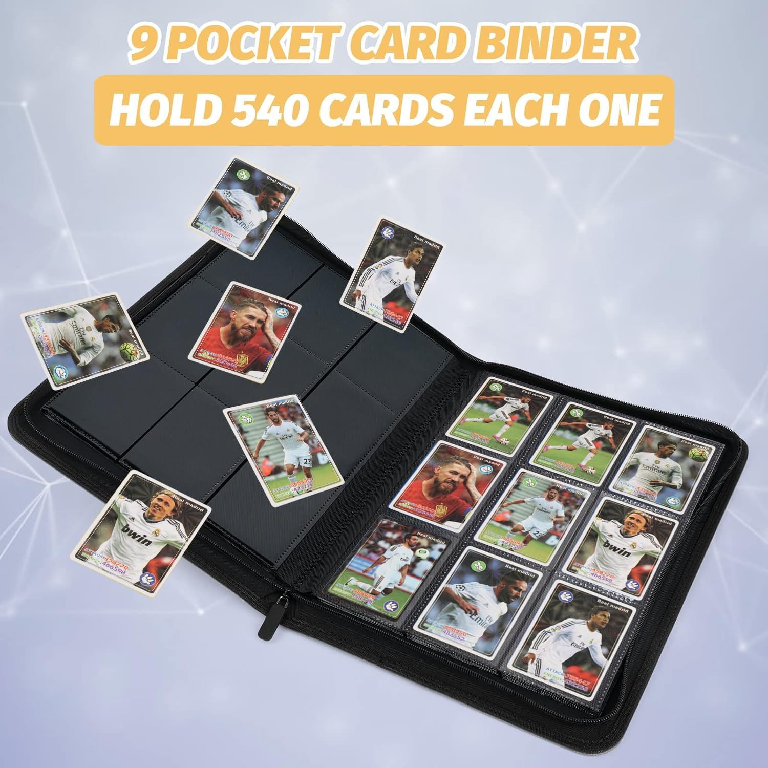 Foalgo 9 Pocket Card Binder, Premium Zip 13.5 x 10 x 1.7 inches, black540