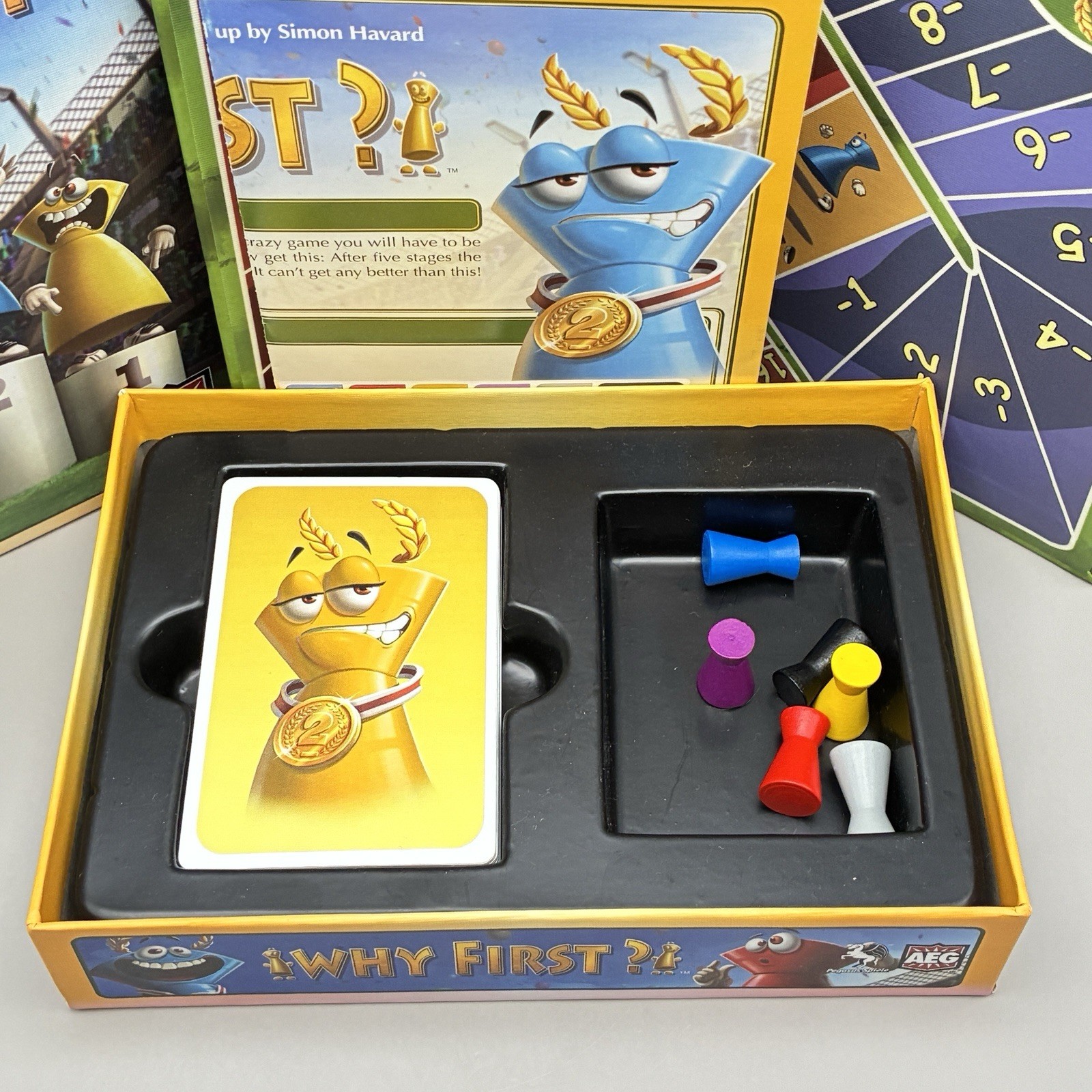 Why First? Board Game 2015 Simon Havard AEG Pegasus Spiele COMPLETE