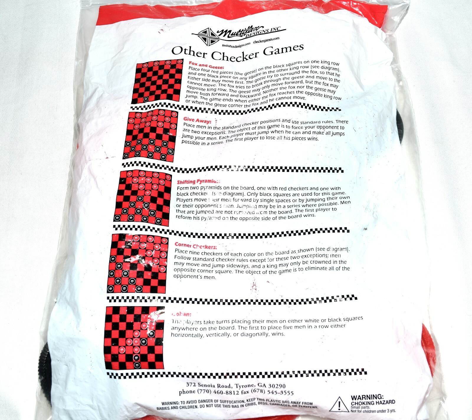 Jumbo Checkers Rug Game with 3″ Game Pieces by Multiflex Designs New Sealed Bag