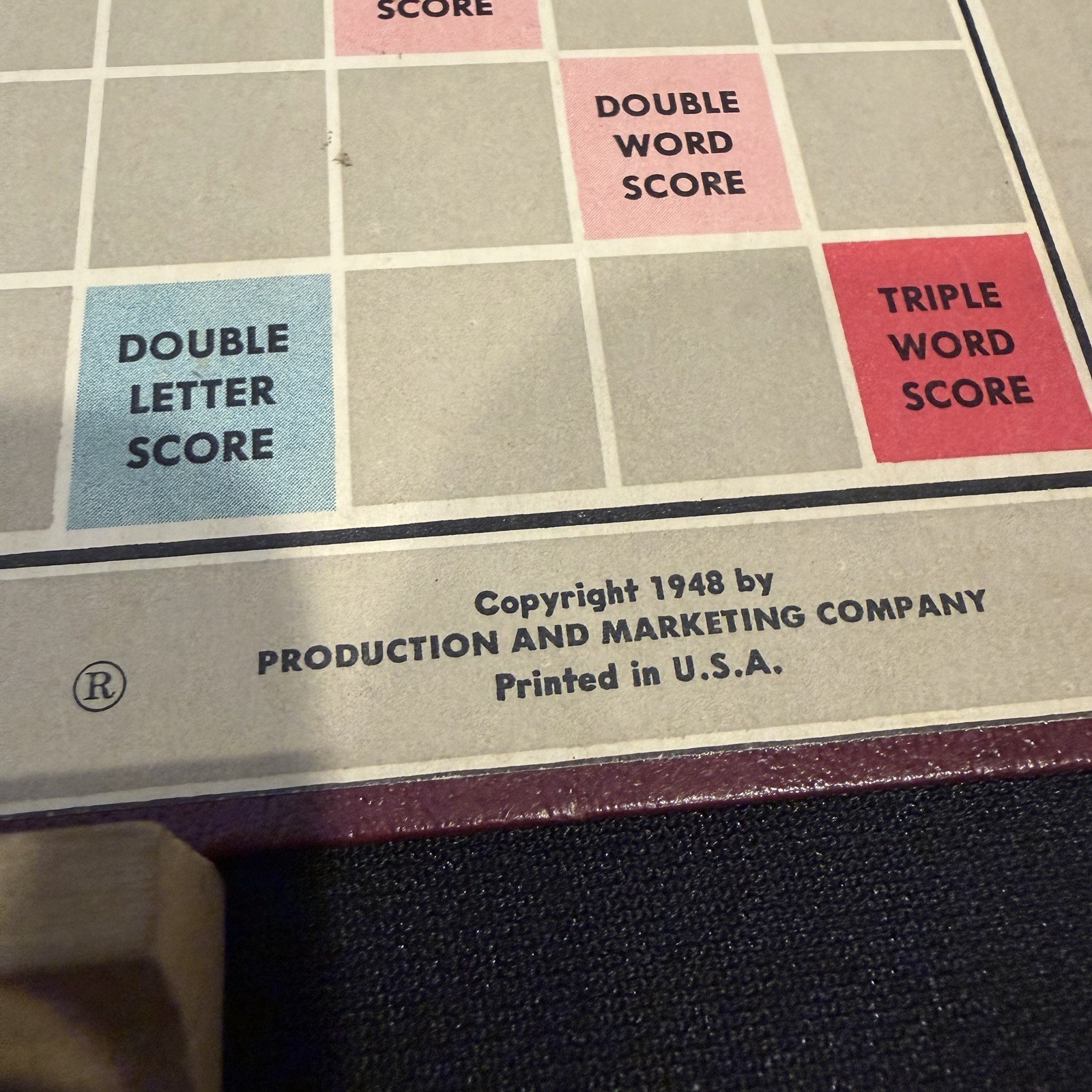 Vintage 1948 Scrabble Crossword Game Selchow & Righter Co Maroon Box Wood Tiles